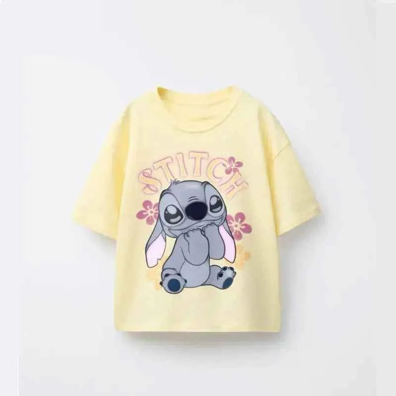 Cotton Stitch Cartoon Print Pastel & White Cotton Tees Set