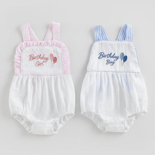 Birthday Girl & Boy Balloon Embroidered Romper