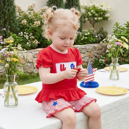 USA Ruffle Sleeve Top & Star Applique Shorts Set