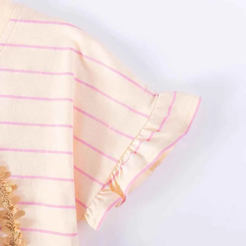100% Cotton Striped Rainbow Applique Tulle Skirt Dress