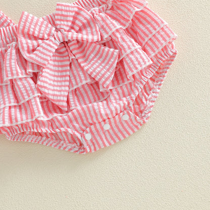 Pink Stripe Ice Cream Number One Top & Ruffled Bloomer Set