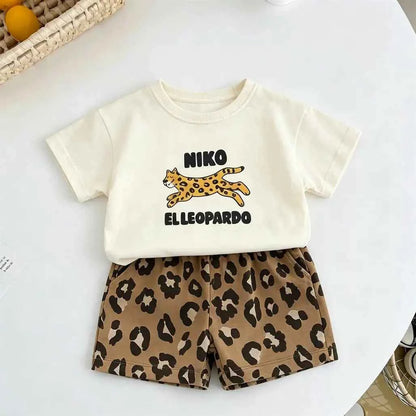 Cotton Animal Print Leopard & Zebra Tee Shorts Set