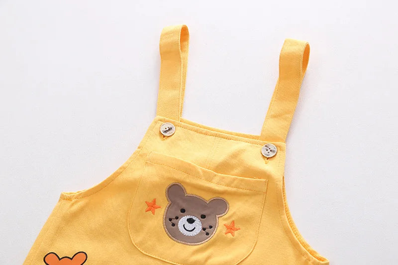 Striped Shirt & Bear Applique Overalls Set