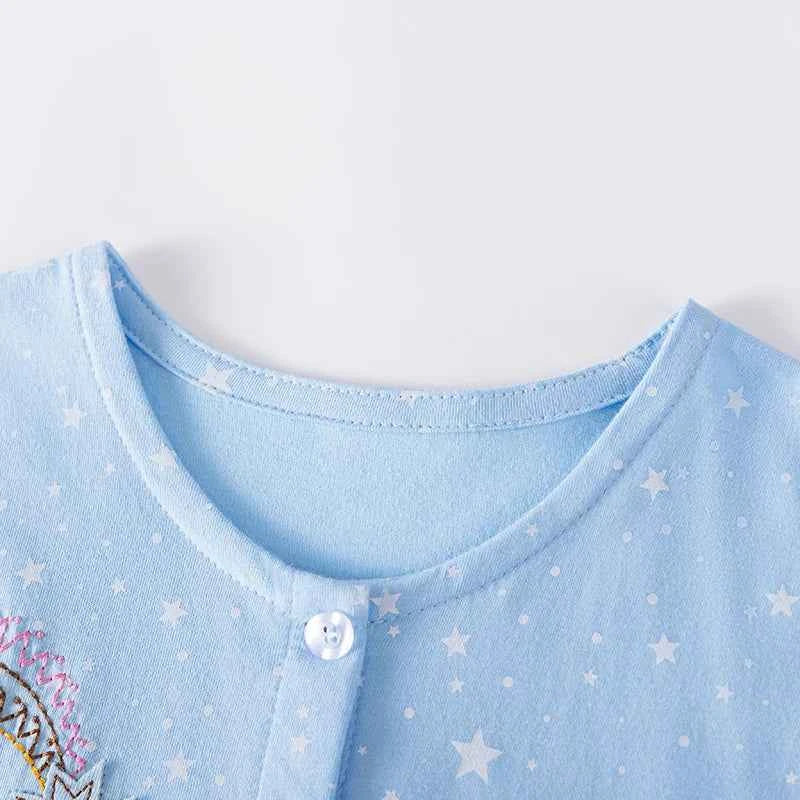 100% Cotton Blue Star Print Dress With Unicorn & Shooting Star
