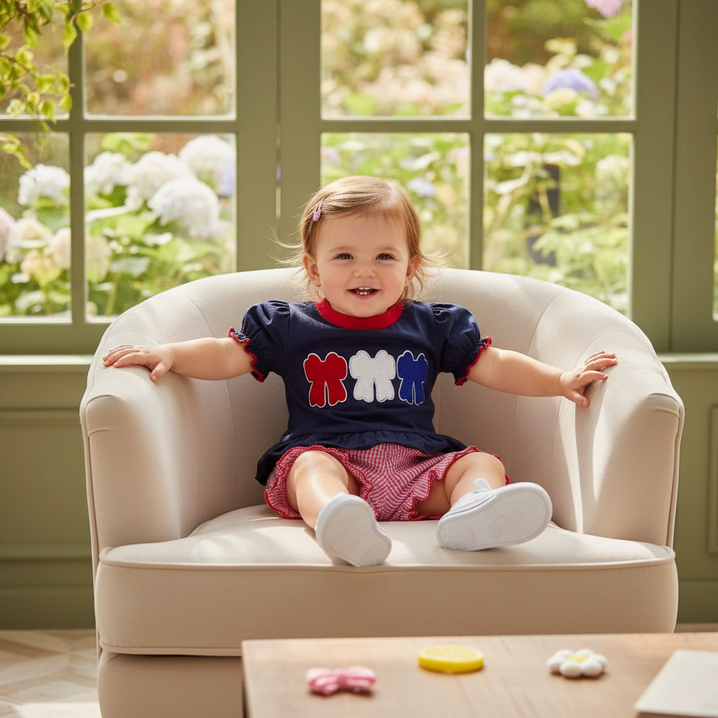 Cotton Applique Top & Gingham Shorts Set