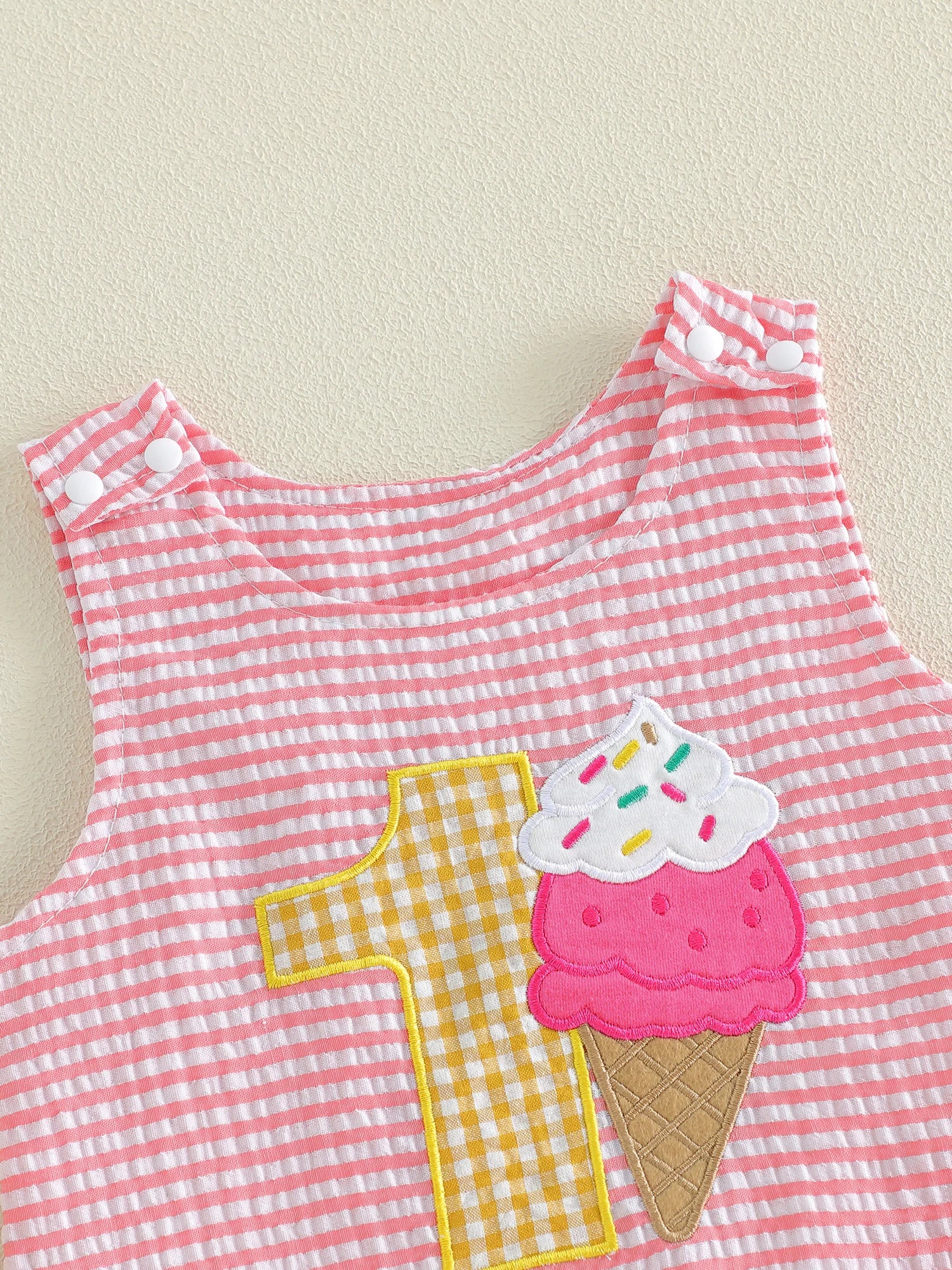 Pink Stripe Ice Cream Number One Top & Ruffled Bloomer Set