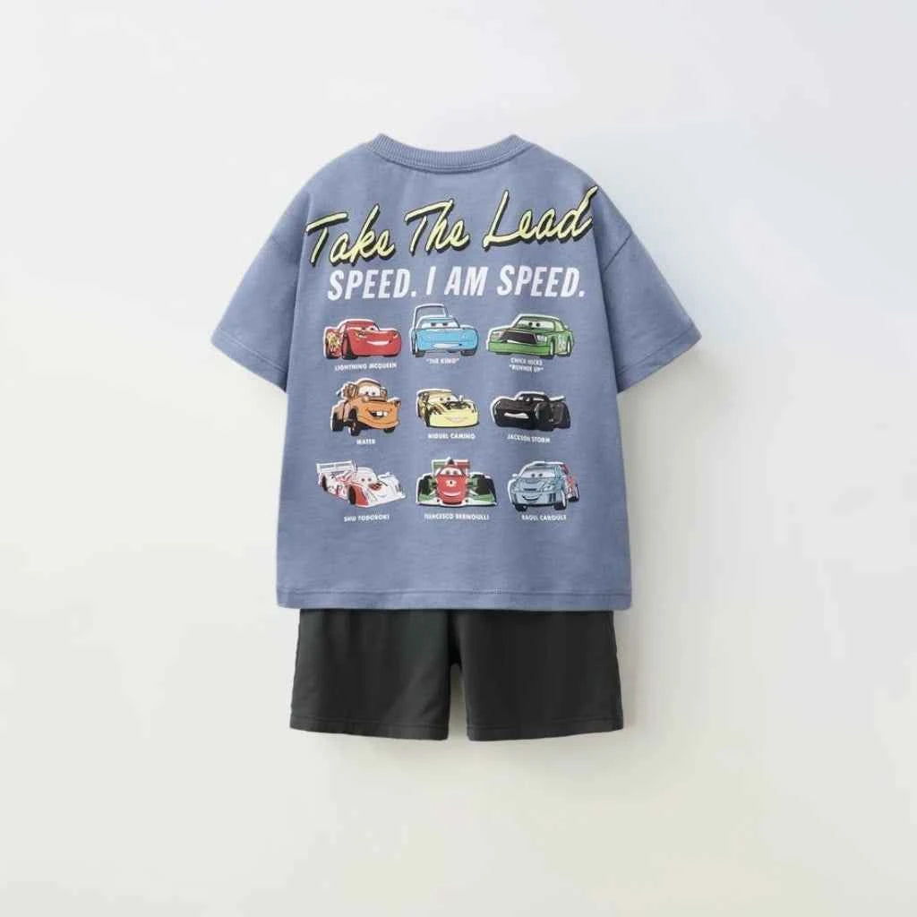 Cotton Lightning McQueen Cars Racing Tees & Black Shorts Set