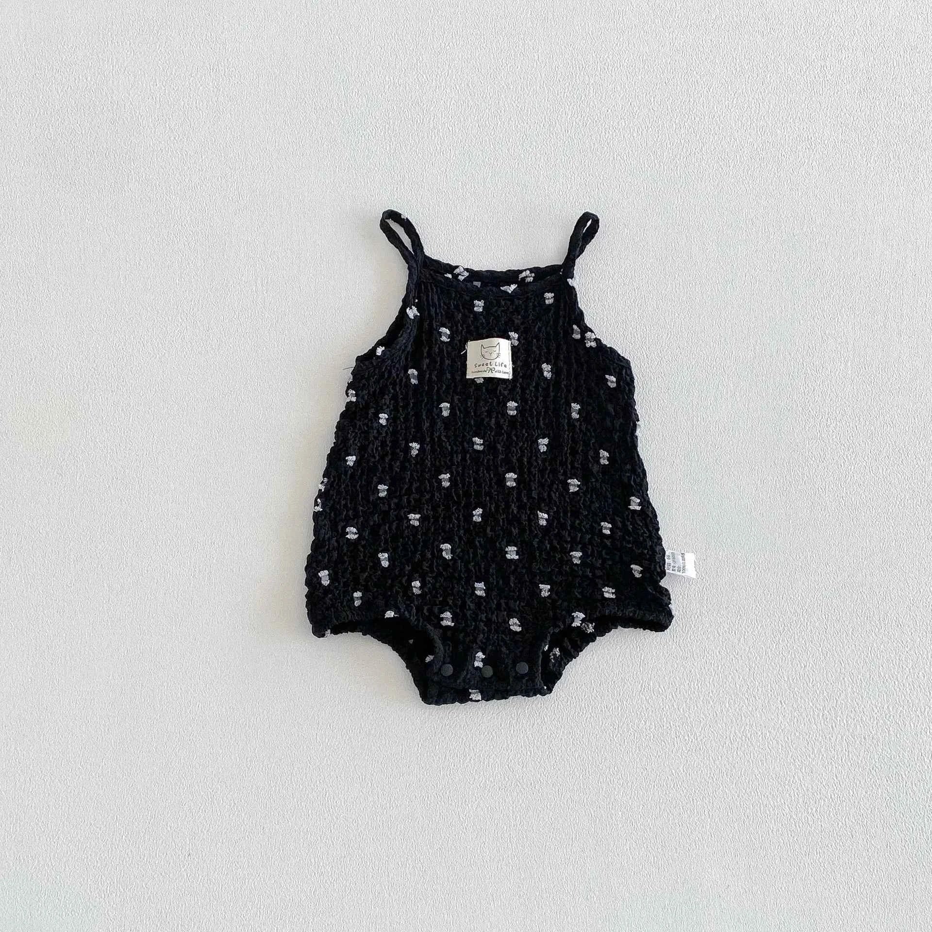 100% Cotton Smocked Sleeveless Romper Playsuit In Black & Brown