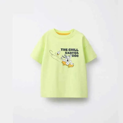 Cotton Skater Dog & Rad Cats Cartoon Print Cotton Tee