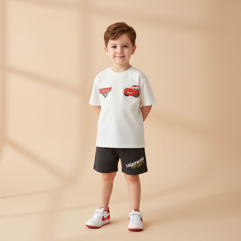 Cotton Lightning McQueen Casual Tee & Shorts Set