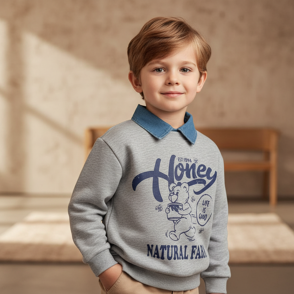 Honey Natural Farm Sweatshirt Shirt Collar