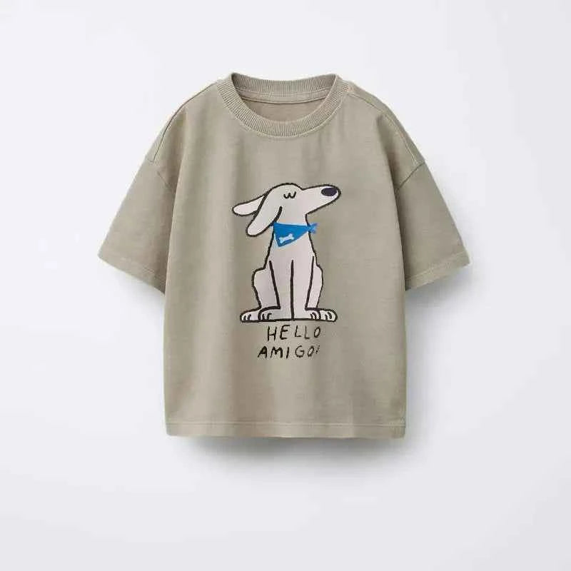 Cotton Road Trip Van Dino & Dog Cartoon Print Tees