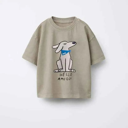 Cotton Road Trip Van Dino & Dog Cartoon Print Tees