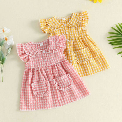 Gingham Ruffle Sleeve Button Down Dress