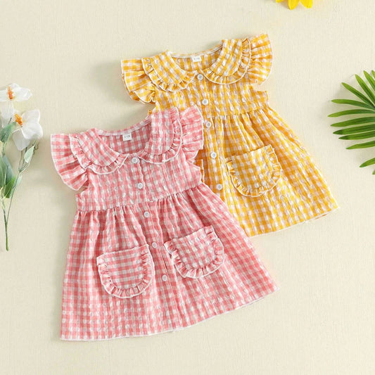 Gingham Ruffle Sleeve Button Down Dress