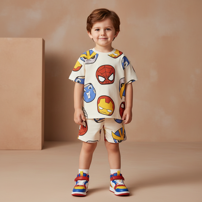 Cotton Marvel Avengers Spiderman Ironman Captain America Tee & Shorts Set