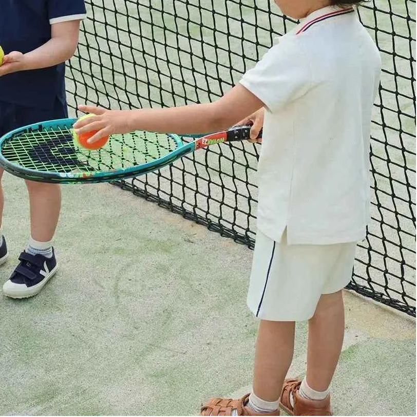 Cotton Cream Polo Shirt & Drawstring Shorts Set