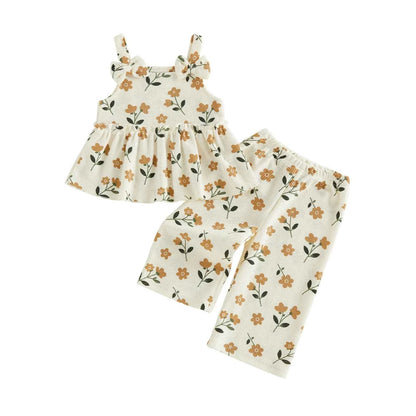 Floral Print Peplum Tops & Wide Leg Pants Set