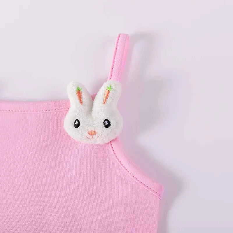 100% Cotton Pink Floral Tulle Dress With Bunny Applique Straps