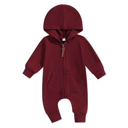 Cotton Toddler Hooded Jumpsuit In Earth Tones