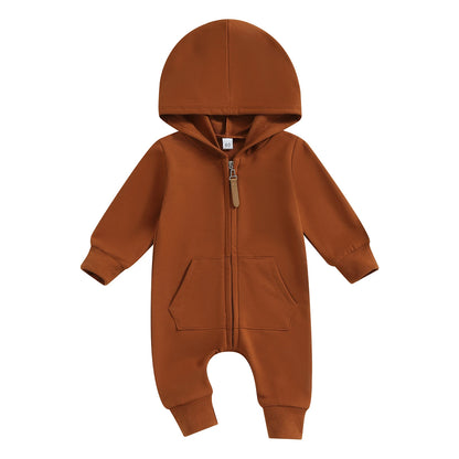 Cotton Toddler Hooded Jumpsuit In Earth Tones