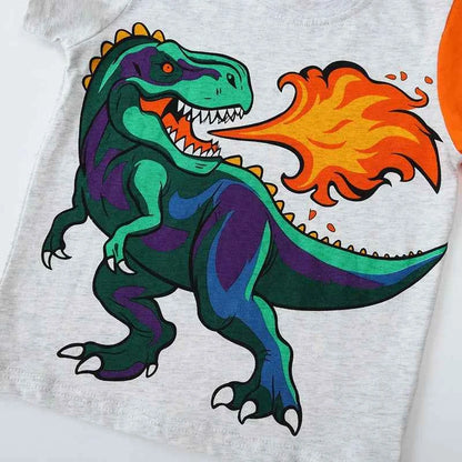 100% Cotton Fire Breathing Dinosaur T-Shirt With Spiked Sleeve