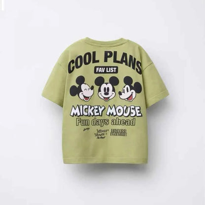 Cotton Mickey Mouse White & Green Cool Plans T-Shirt