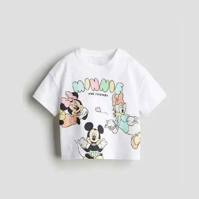 Cotton Mickey Mouse & Friends Cartoon Print Crewneck Tee