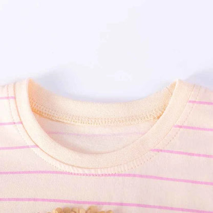 100% Cotton Striped Rainbow Applique Tulle Skirt Dress
