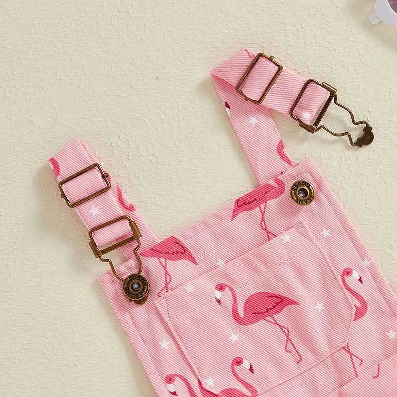 Cotton Pink Flamingo Adjustable Strap Overalls