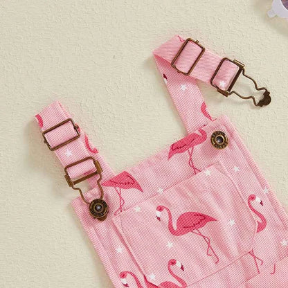 Cotton Pink Flamingo Adjustable Strap Overalls