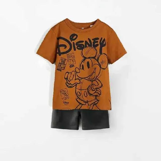 Cotton Mickey Mouse Printed Tees & Black Shorts Set