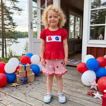 USA Ruffle Sleeve Top & Star Applique Shorts Set