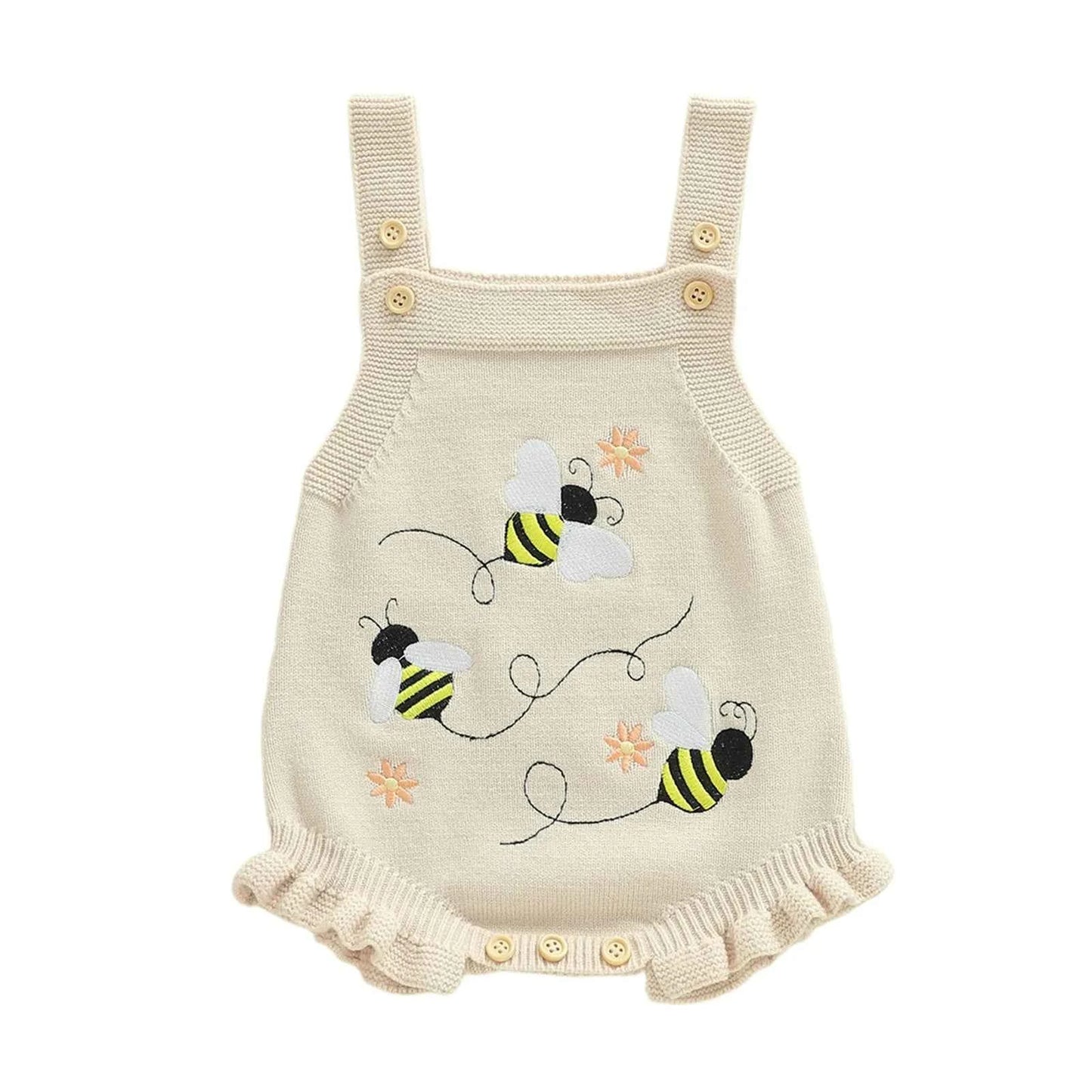 Knitted Floral Bee & Watermelon Rompers Set
