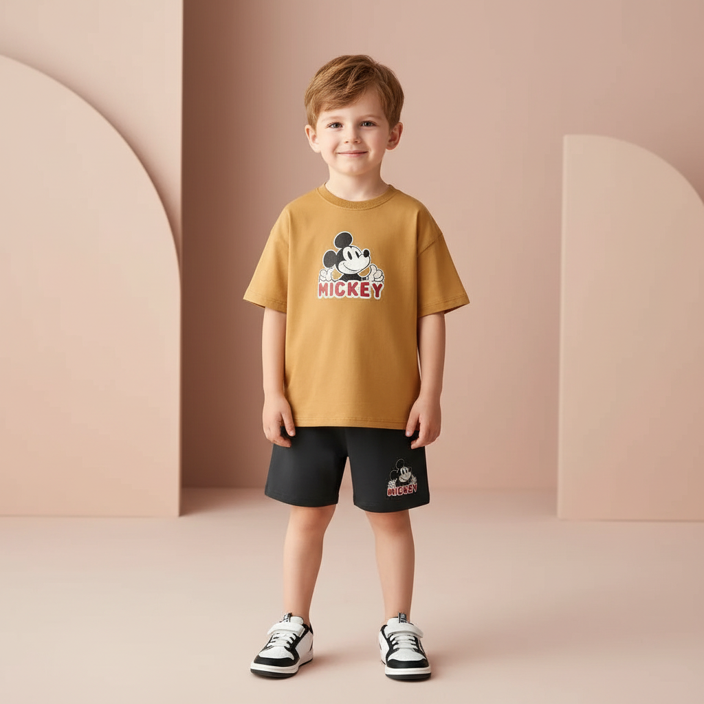Cotton Mickey Mouse Casual Tee & Shorts Set