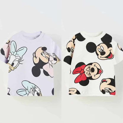 Cotton Mickey Mouse & Minnie Mouse Daisy Duck Print Tee