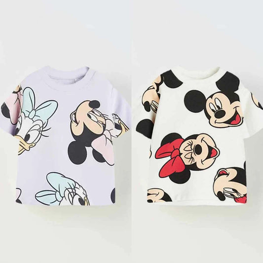 Cotton Mickey Mouse & Minnie Mouse Daisy Duck Print Tee