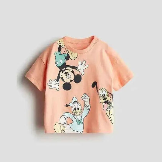 Cotton Mickey Mouse & Friends Cartoon Print Crewneck Tee