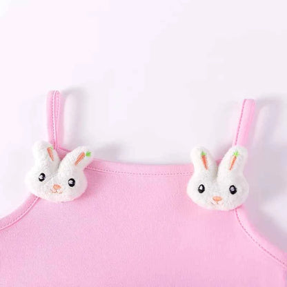 100% Cotton Pink Floral Tulle Dress With Bunny Applique Straps