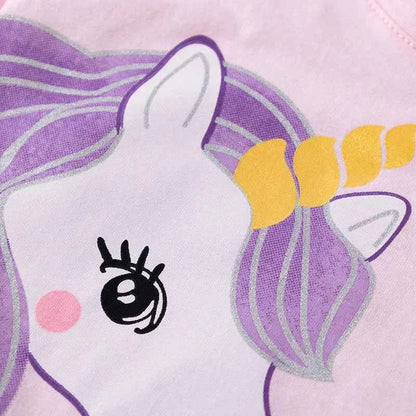 100% Cotton Unicorn Pink Tee & Purple Elastic Waist Shorts Set