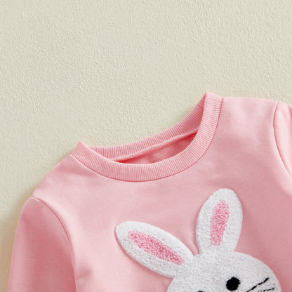 Cotton Pink Bunny Applique Sweatshirt & Tulle Skirt Set