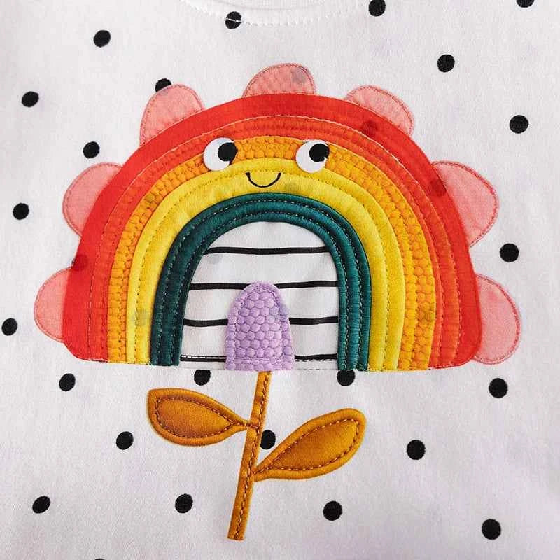 100% Cotton Polka Dot Rainbow Flower Mesh Dress