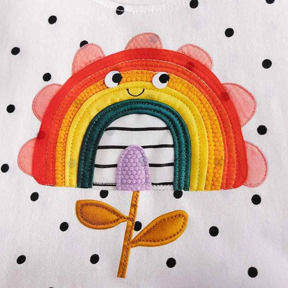 100% Cotton Polka Dot Rainbow Flower Mesh Dress