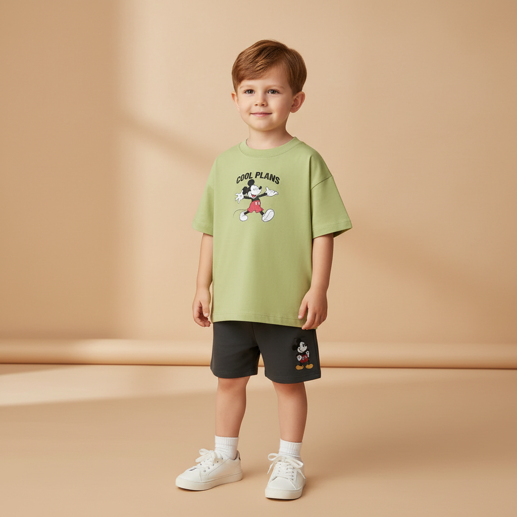 Cotton Mickey Mouse Casual Tee & Shorts Set