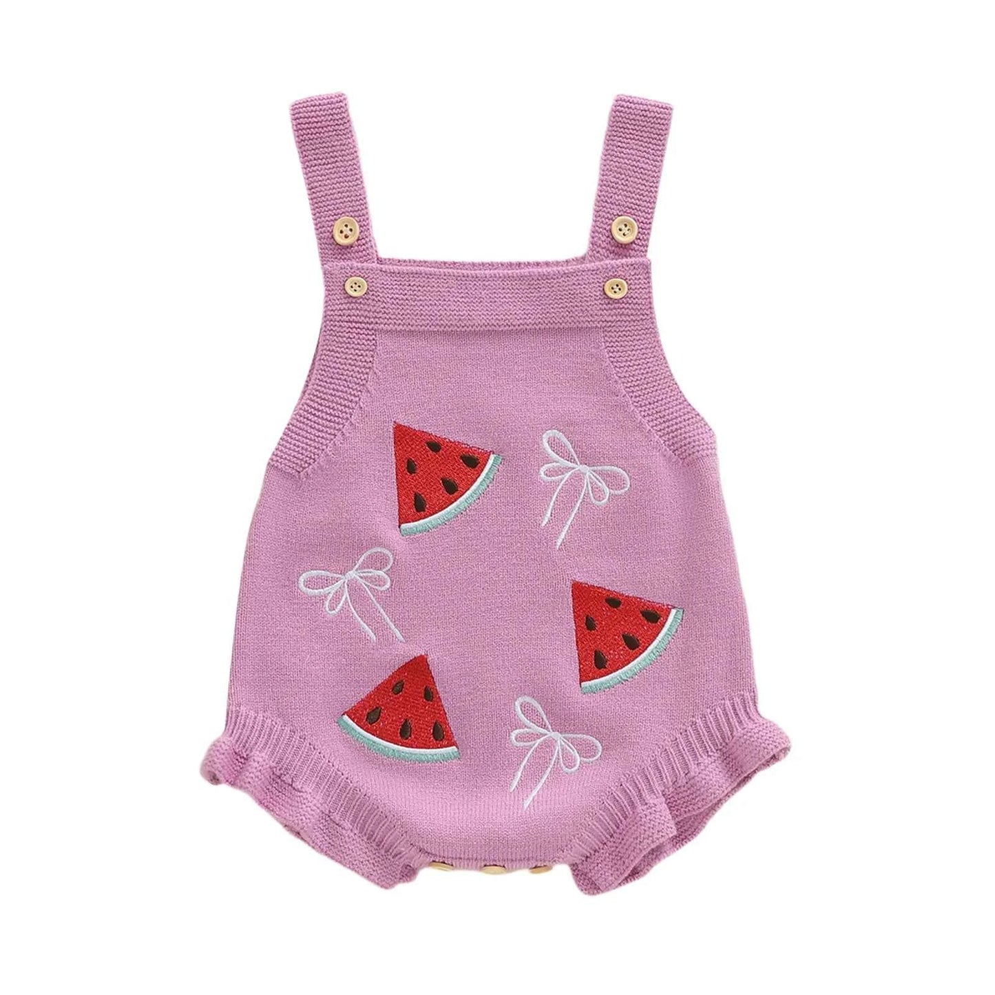 Knitted Floral Bee & Watermelon Rompers Set