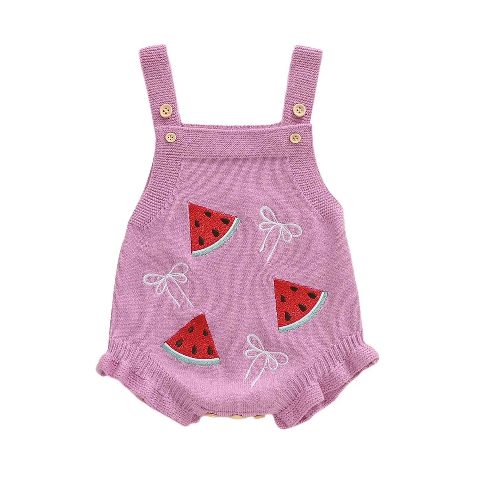 Knitted Floral Bee & Watermelon Rompers Set