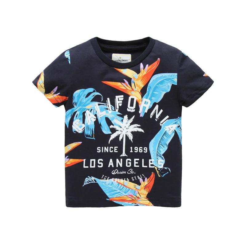 100% Cotton California Tropical Print Tee & Mustard Drawstring Shorts