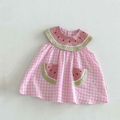 Cotton Pink Watermelon Gingham Romper/Dress