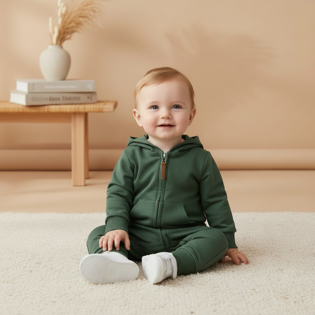Cotton Toddler Hooded Jumpsuit In Earth Tones