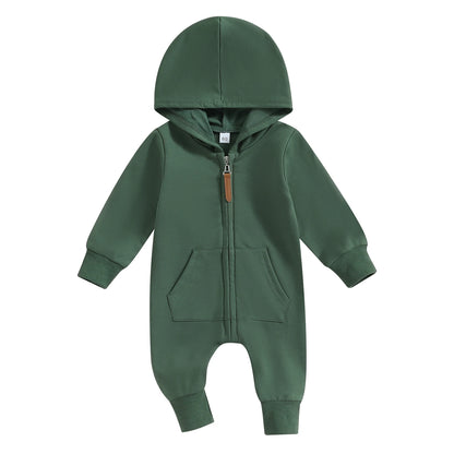 Cotton Toddler Hooded Jumpsuit In Earth Tones